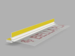 BP13 R – listwa PVC dylatacyjna z siatką i z uszczelką do prowadnic rolet zewnętrznych w systemach dociepleń budynków ETICS
